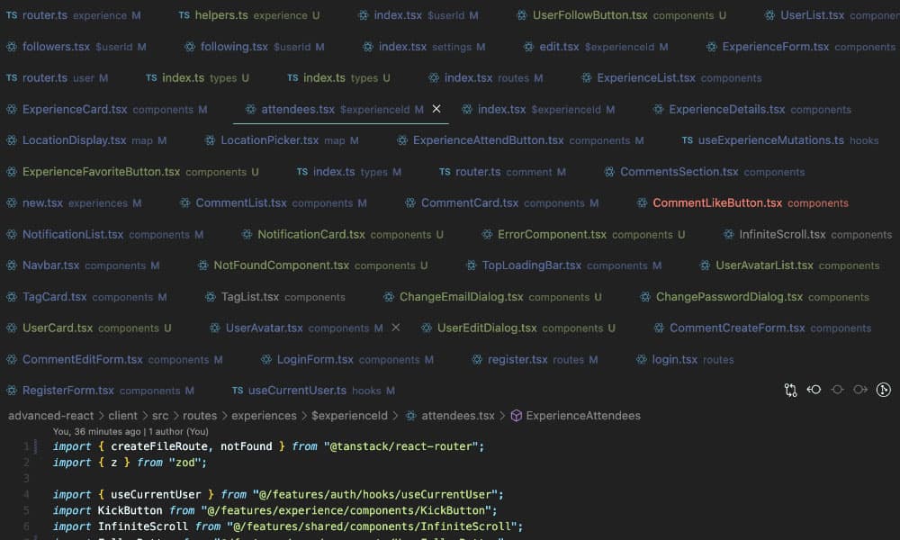 Advanced Patterns React course overview files section image